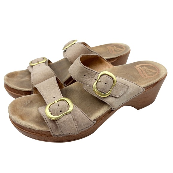 DANSKO Sophie Slide Womens Sandal Beige Leather Size 39 US 8.5-9 Buckle Comfort - Picture 1 of 9